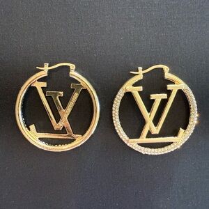 Gold and Silver Crystal Rhinestone Hoop Earrings